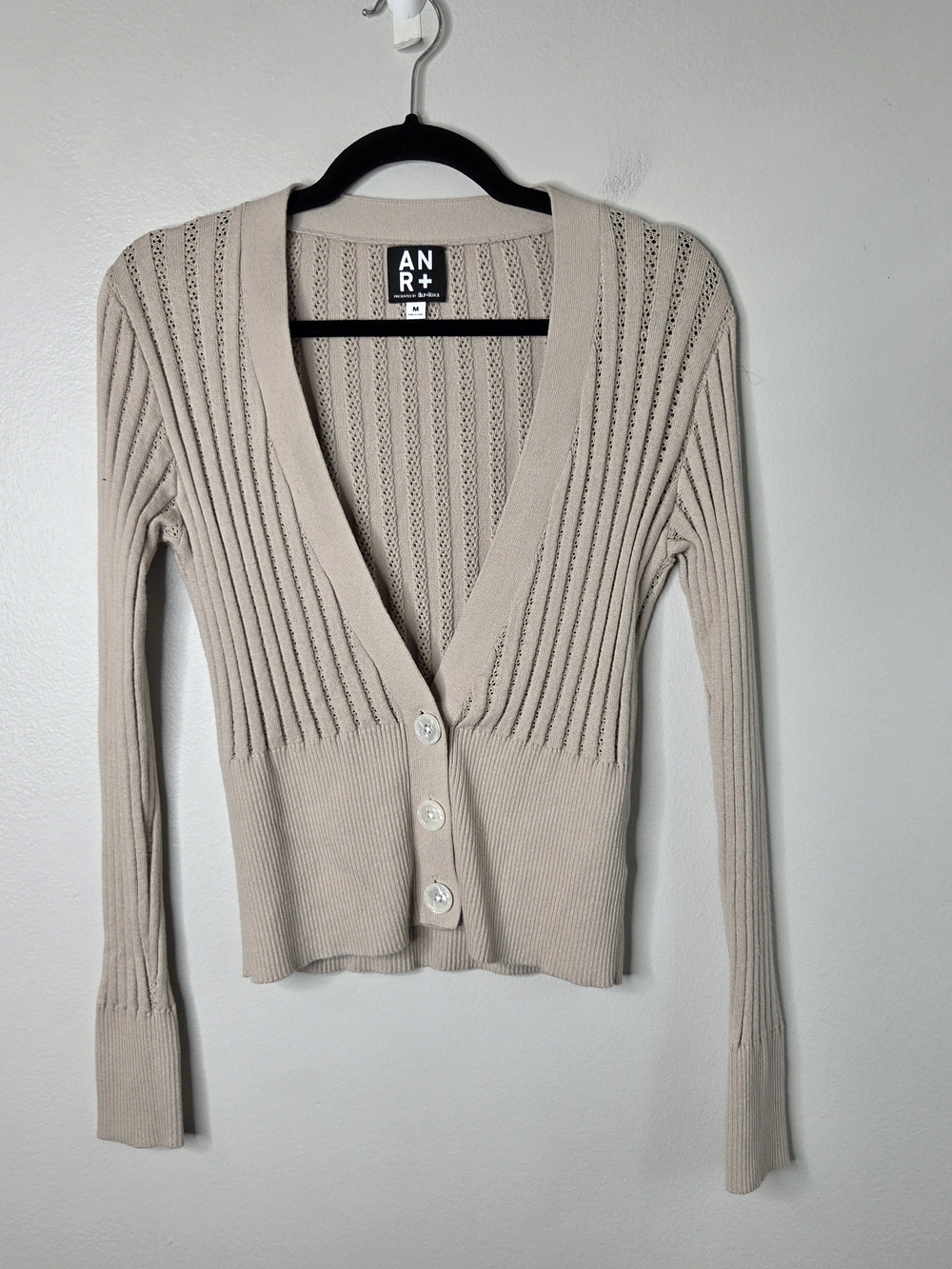Alp N Rock Women's Cream Button-Front Ribbed V-Neck Cardigan Sweater